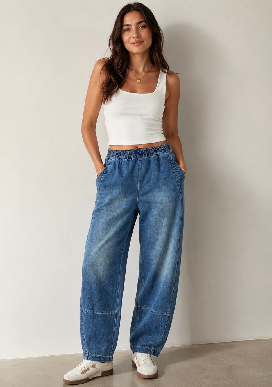 Oat Cloud Luxe Barrel Leg Pull On Denim Pants Size 10/30 Balloon Streetwear